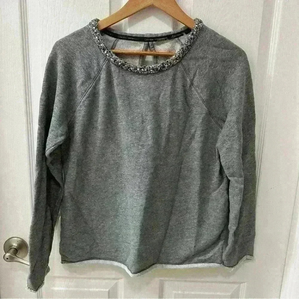 Calvin Klein Performance Gray Pullover Sweatshirt Med Embellished Athleisure
